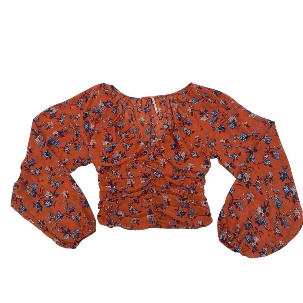 Free People Final Rose Chiffon Long Sleeve Blouse Crop Rust Size M